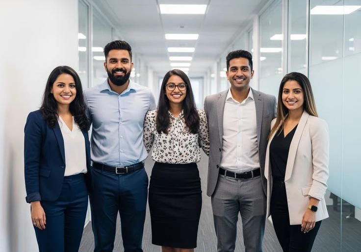 Corporate team in office uniforms
