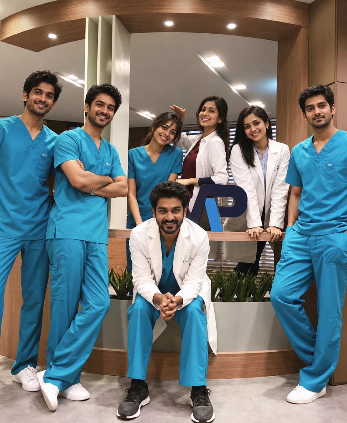 Healthcare professionals wearing hospital uniforms